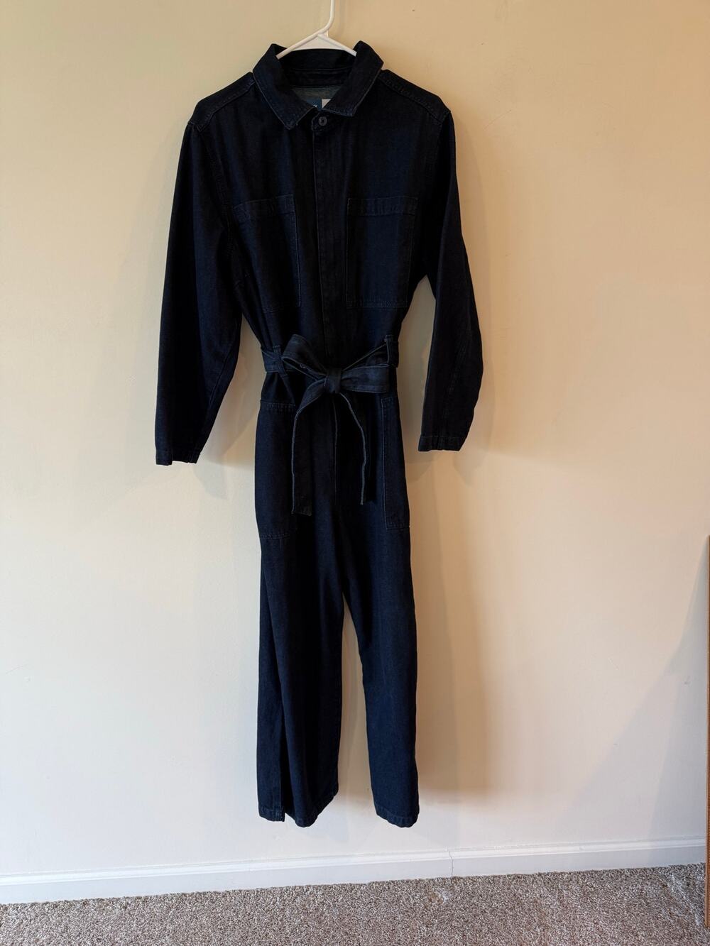 Old Navy Denim Jumpsuit Womens Large Dark Wash Utility Coverall Long Sleeve